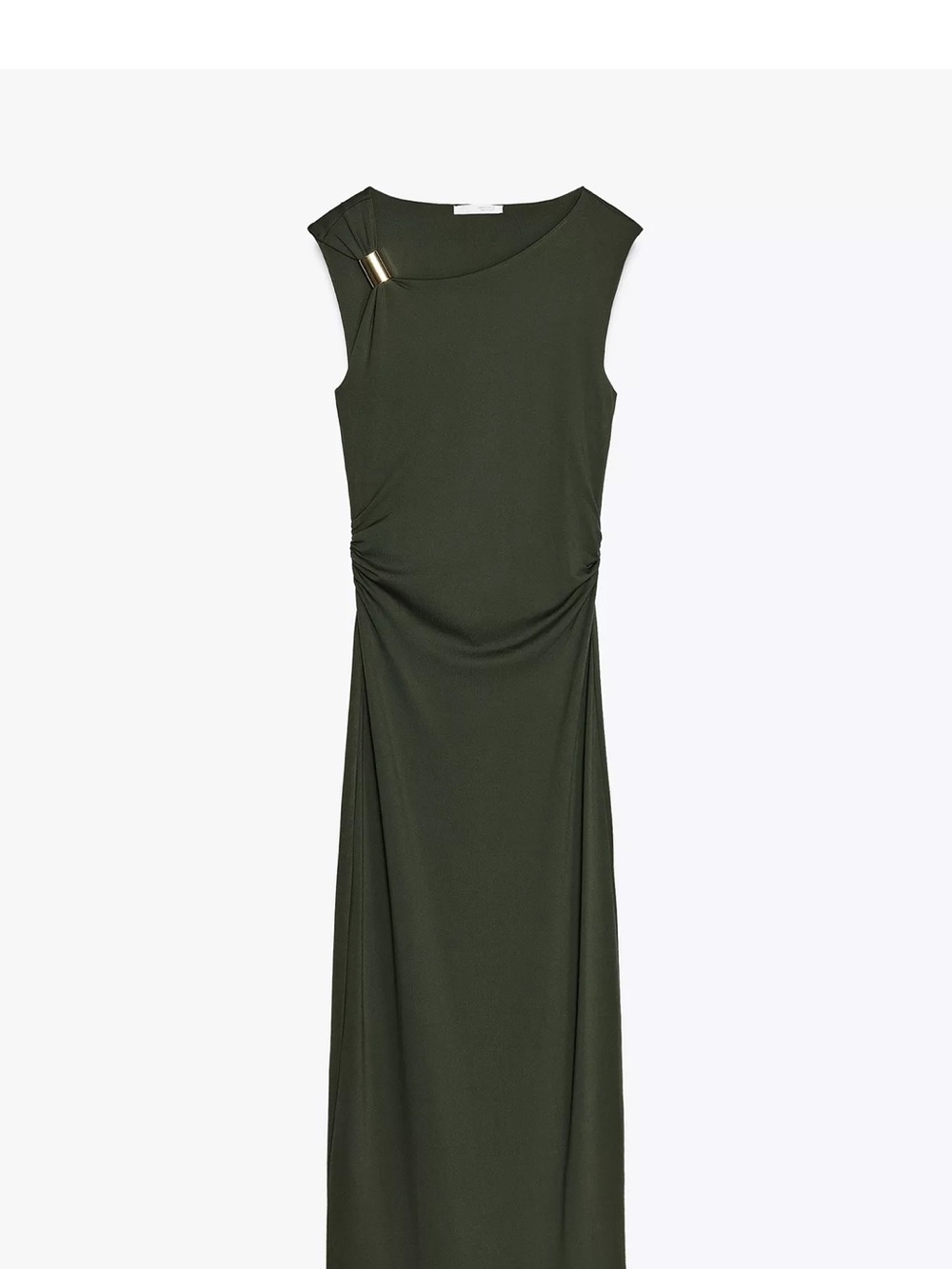 Zara Olive Green Sleeveless Maxi with Metallic Accent
